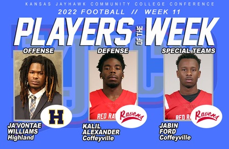 Red Ravens' Kalil Alexander and Jabin Ford Earn KJCCC Football Player of the Week Honors