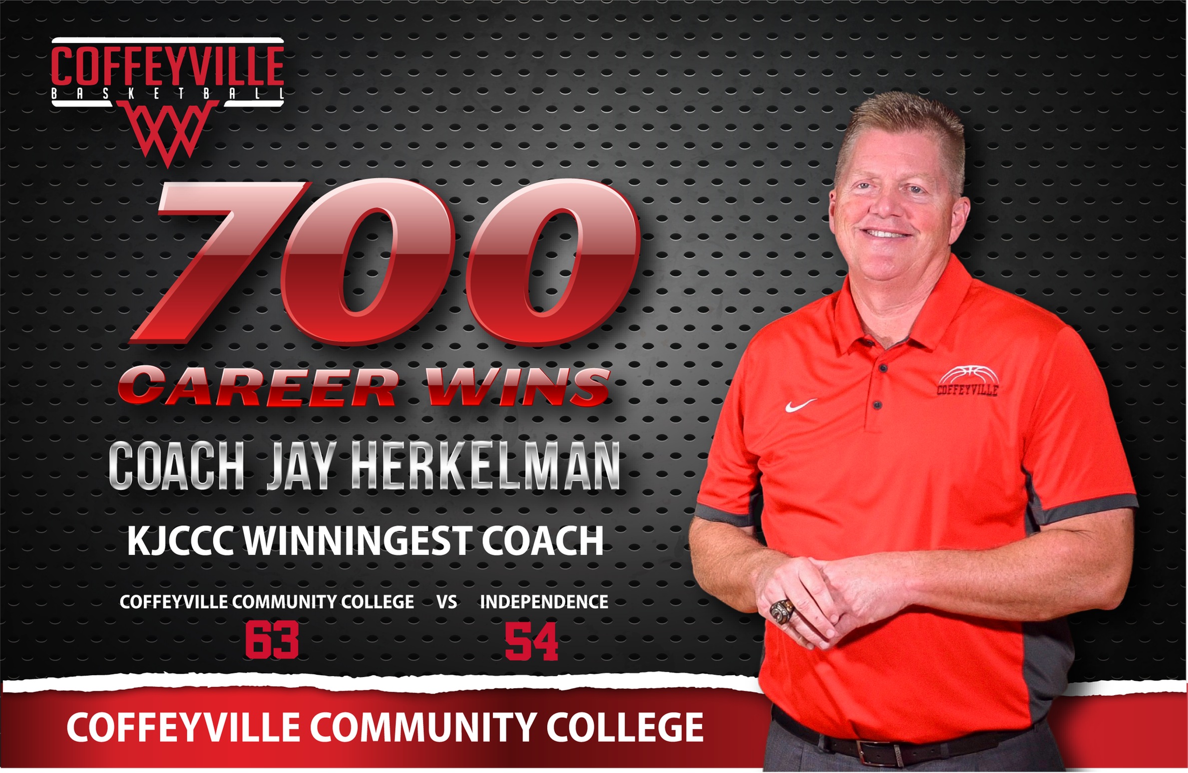 Red Raven Head Coach Jay Herkelman Wins 700th With 63-54 Home Victory Over the Independence Pirates